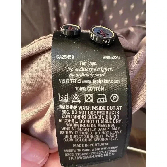 Men’s Ted Baker Button Down Black/pink diamond pattern Size 7 - Picture 4 of 4